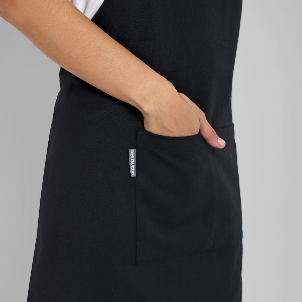 Mellow Buff Chef Aprons, Recycled Cotton Kitchen Apron with an Adjustable Neck with Long Ties, for cooking, baking (Denim Blue & Black)