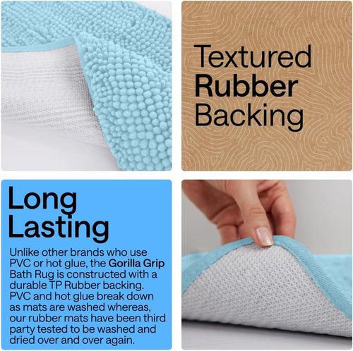GORILLA GRIP Plush Chenille Bath Rug Mat - Soft Microfiber, Machine Washable, Oval Toilet Base, Sky Color