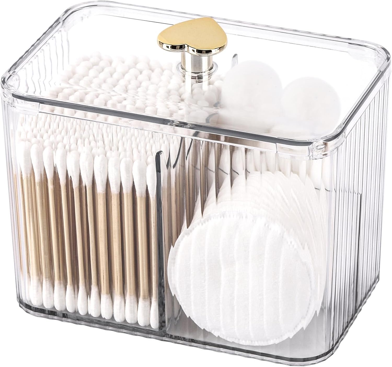 Tbestmax Qtip Holder Dispenser - Clear 3-Section Bathroom Organizer Jar for Cotton Swabs & Pads