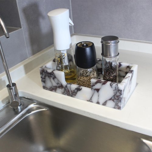 Natural Calacatta Viola Marble Napkin Holder 9.8"x4.9"x2.8", Guest Towel Holder, Paper Hand Basket for Bathroom/Kitchen/Restaurant