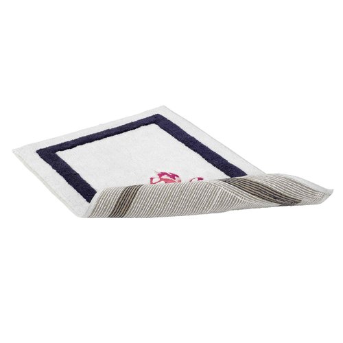 Izod - Bath Mat, Cotton Bath Rug with Navy Border, Non-Skid Latex Backing, Embroidered Bath Decor (Flamingo Collection, 20" x 32")