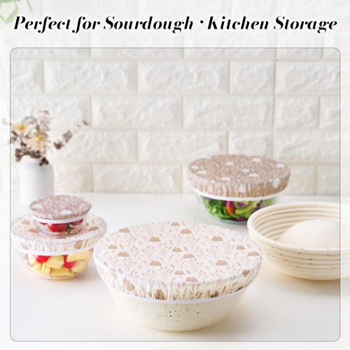 NOBLENSEYD Resuable Bowl Covers for Bread Proofing-Beeswax Bowl Covers Resuable, 4/6/ 8/10 Inch - Elastic Cotton Fabric for Sourdough Bread Bowl Cover, Proofing Cover, Dough Proofing and Food Storage