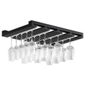 Rustic State Eze 4 Sectional Under Cabinet Mount Wood Stemware Rack Hanging Shelf Glassware Holder Bar Organizer with up to 12 Wine Glass Storage 12 Inch Deep - Black