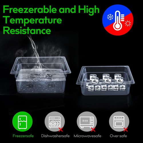 6 Pack 1/2 Size 6'' Deep Clear Food Pans with Lids, Commercial Food Pans Polycarbonate Transparent Food Storage Containers, Stackable Plastic Pan with Capacity Scale, Restaurant Supplies Hotel Pan
