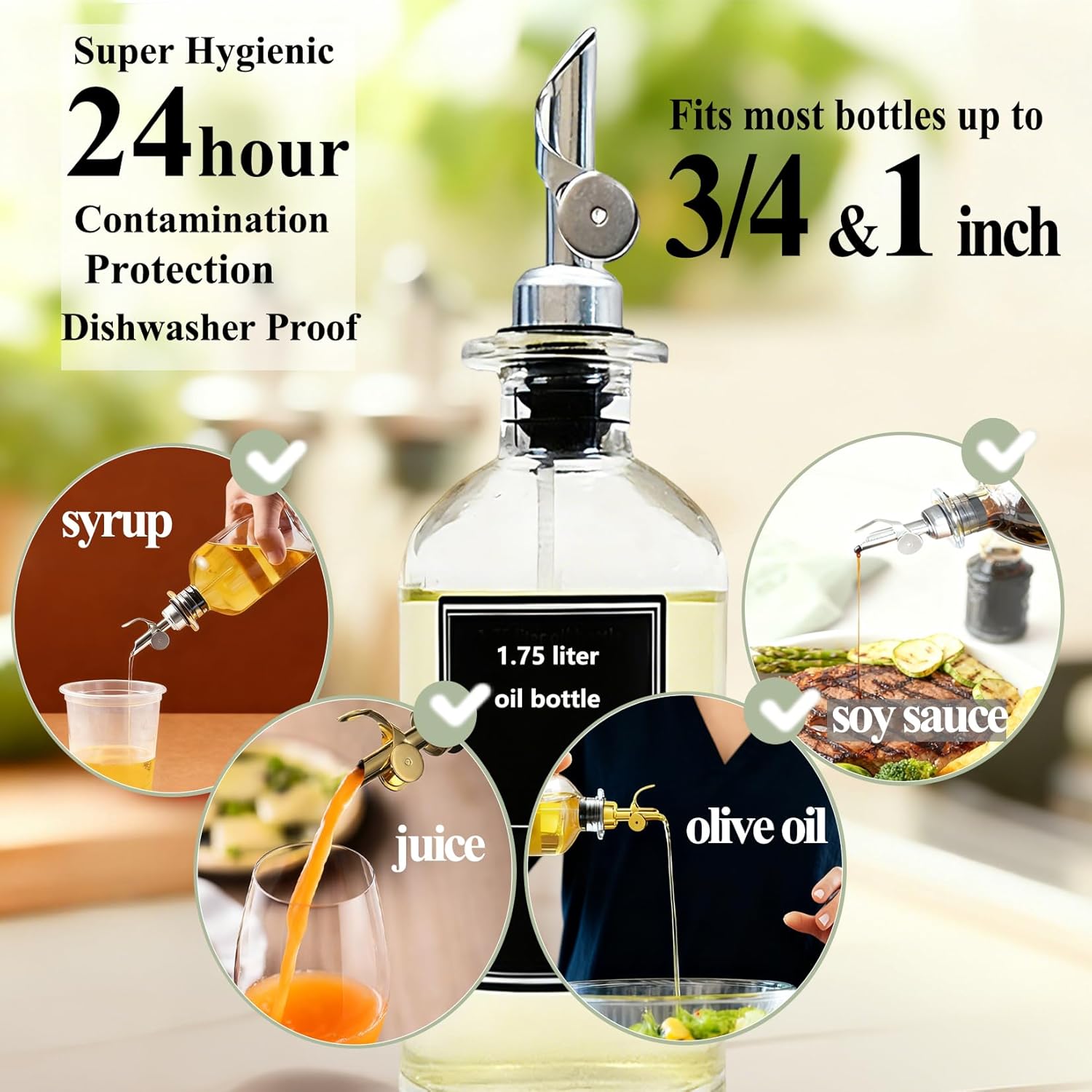 Pafusen Olive Oil Pour Spout with Adapters, Oils Pourer for Olive Oil Dispenser Bottle, Easily Turn Your Bottles into Dispensers for Liquor,Oils,Bottle Pourers (Sliver, 3 Pack Pour +Adapters)