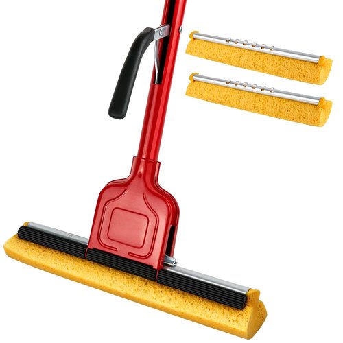 Cellulose Sponge Pop Up Sponge Mop with 2 Swop Roller Sponge mop Suitable for Wood, Ceramic Tiles and Other Flat Floors (1 Handle and 2 Heads)