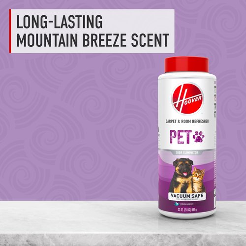 Hoover Pet Carpet and Room Refresher, 32 oz, Carpet Powder, Pet Odor Remover, Mountain Breeze Scent, Vacuum Cleaner Safe, For Use on Carpets, Rugs, Couches & More, For Home Use