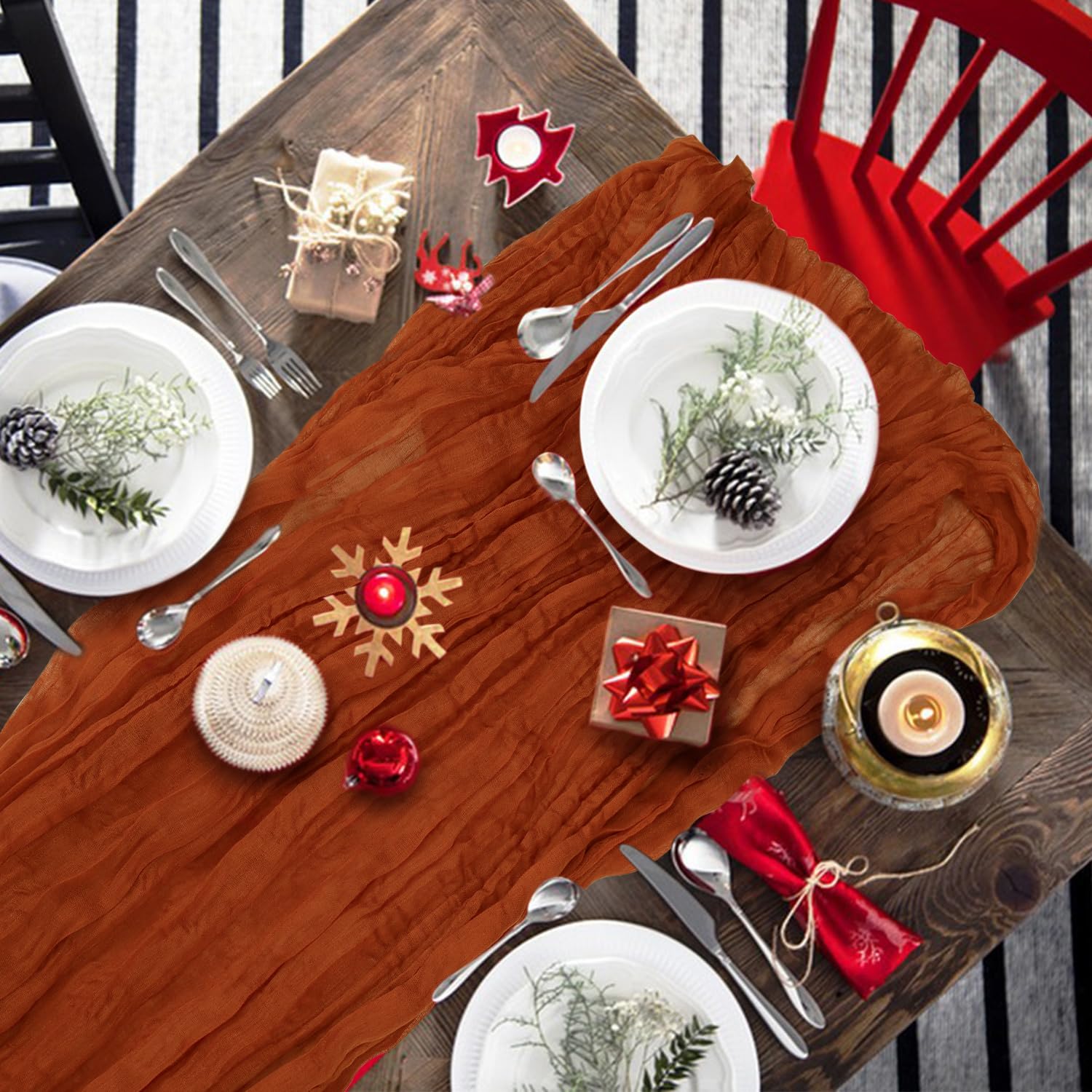 1 Pack Cheesecloth Table Runner 10Ft Christmas Gauze Boho Table Runners for Wedding Decor Bridal Shower Decorations(35" x 120")