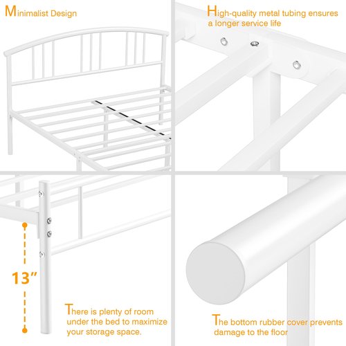 VECELO 14 inch Queen Bed Frame White Beds Metal Platform Mattress Foundation with headboard Footboard Steel Slat Support/No Box Spring Needed/Easy Assembly