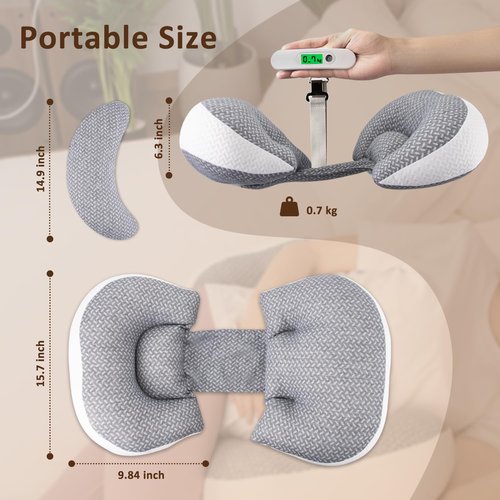 Chilling Home Pregnancy Pillow for Sleeping Portable, Maternity Pillow for Side Sleeper, Travel Wedge Pillow, Body Pillow Support for Back, Belly, with Removable Cover, Pink