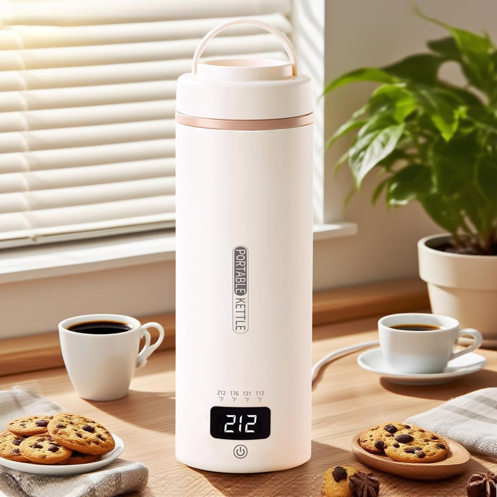 Portable Travel Electric Kettle | 4 Adjustable Temperature | Small Compact Water Boiler for Tea, Coffee | 304 Stainless Steel | Automatic Shut-off | 16oz