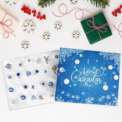 Advent Calendar Charm Bracelets 2025 - DIY Jewelry Making Kit with Blue Beads | 24 Days Christmas Countdown Gift for Girls