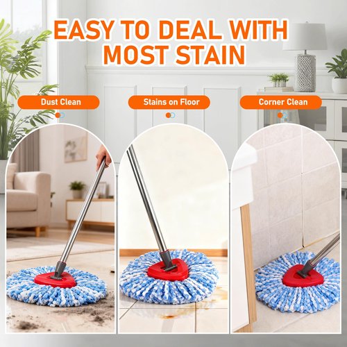 Mop Replace Heads Compatible for OCeda 2-Tank System,7 Pack Spin Mop Refill Replacement with 2 Scrub Brush and Base, Reusable Mop Head Deep Cleaning to Tough Stains