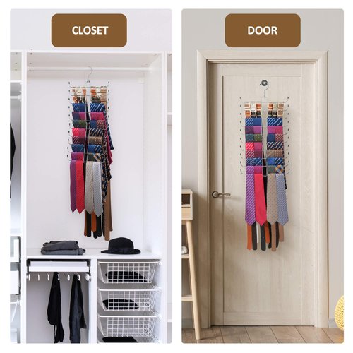ZEDODIER Tie Rack Belt Hanger for Closet, 2 in 1 Tie Hanger Belt Organizer with Max 40 Capacity, Heavy Duty Space Saving Closet Organizers and Storage, Silver