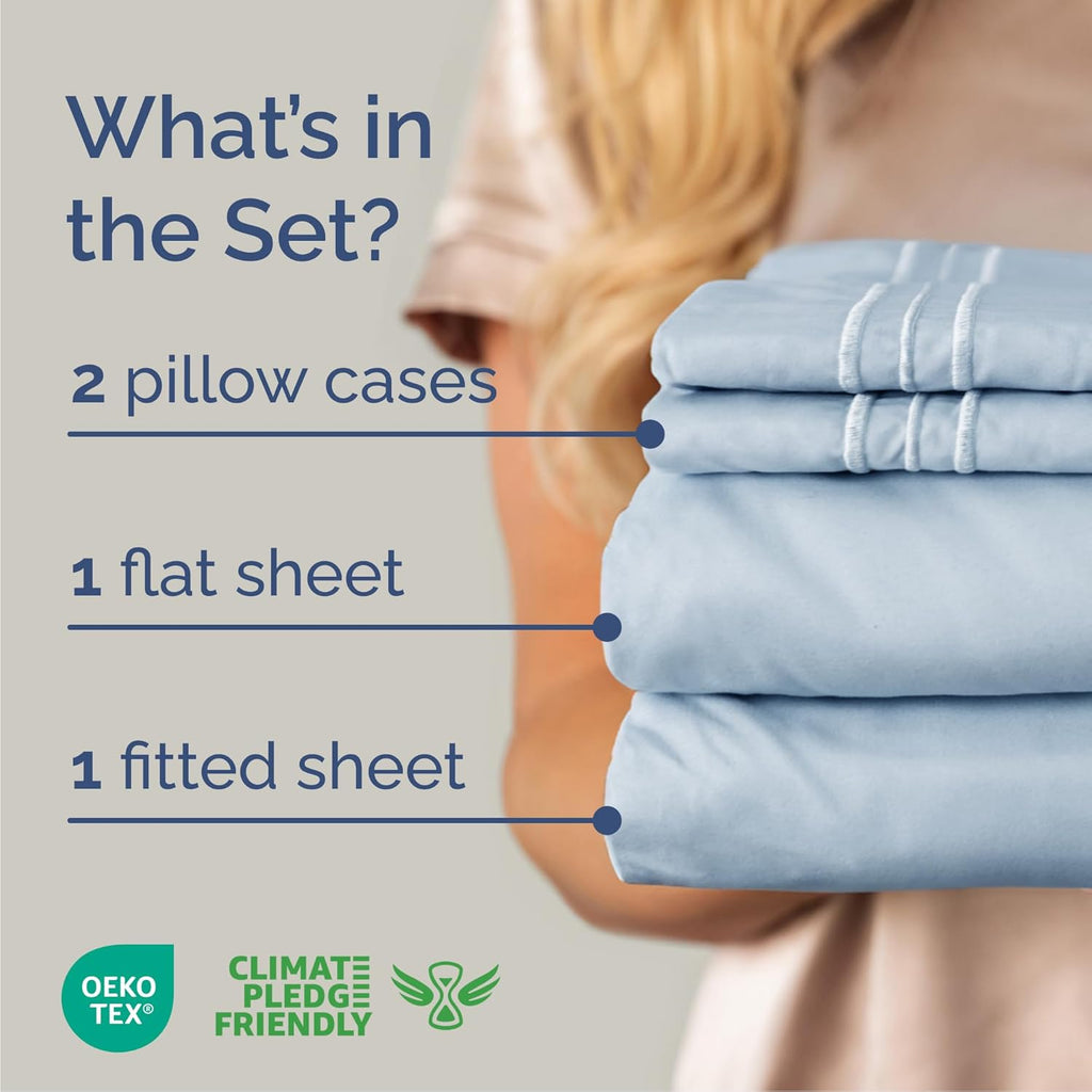 Skiennix Queen Size 4-Piece Sheet Set - Comfy, Breathable & Cooling - Ultra-Soft, Deep Pockets - Sky Blue