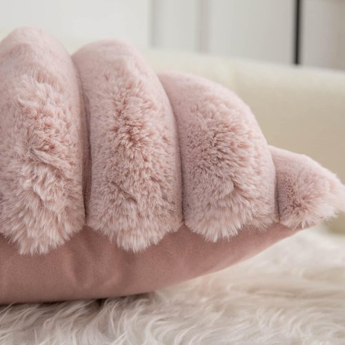 Neelvin Pink Faux Fur Throw Pillow Covers - Cozy Striped Velvet Cushion Cases | 18x18 Inch Set of 2