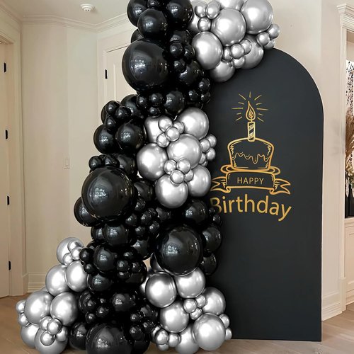 100pcs Metallic Black & Silver Balloons - 12 Inch Latex Party Decorations for Birthdays & Events