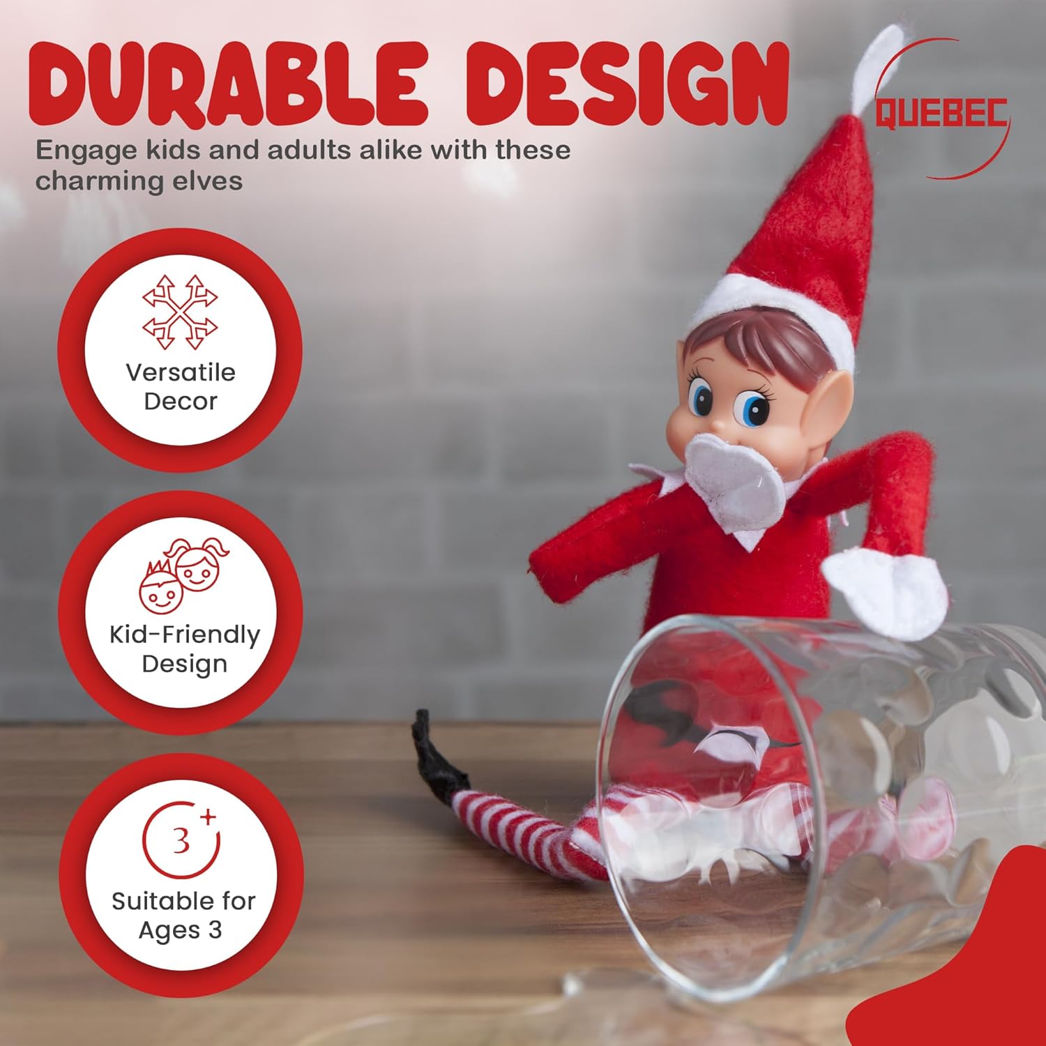 Quebec Christmas Mischief Makers | Naughty Santa’s Little Helper Elf Doll - Soft Body, Vinyl Face, Hook and Loop Grip