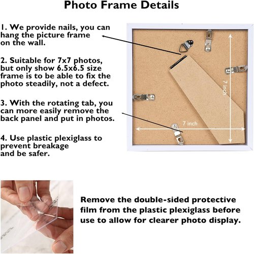 JCJMY 7x7 Picture Frame - White Wall Hanging & Tabletop Display | Shatter-Resistant Plexiglass