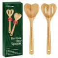 Bamboo Heart Shaped Spoon for Cooking - Wooden Cook with Love Spoon Kitchen Utensils, Valentines Mother's Day Gifts for Grandma Mom Couple Wife Hostesses House Warming, 2Pcs