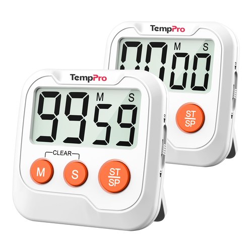 TempPro TM03 Digital Timer for Kids & Teachers, Kitchen Timers for Cooking with 2 Alarm Volume, Countdown Timer Stopwatch for Classroom Supplies, Exercise, Baking, Work, 2-Pack (Previously ThermoPro)