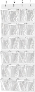 Simple Houseware Over The Door Hanging Shoe Organizer - 24 Large Clear Pockets, White (56" x 22.5")