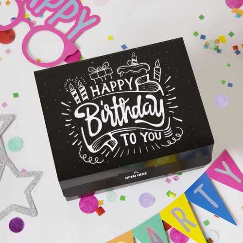 FETTIPOP Exploding Confetti Gift Box - Premium Black Surprise for Happy Birthday | 7.2x5.5x4.3 in.