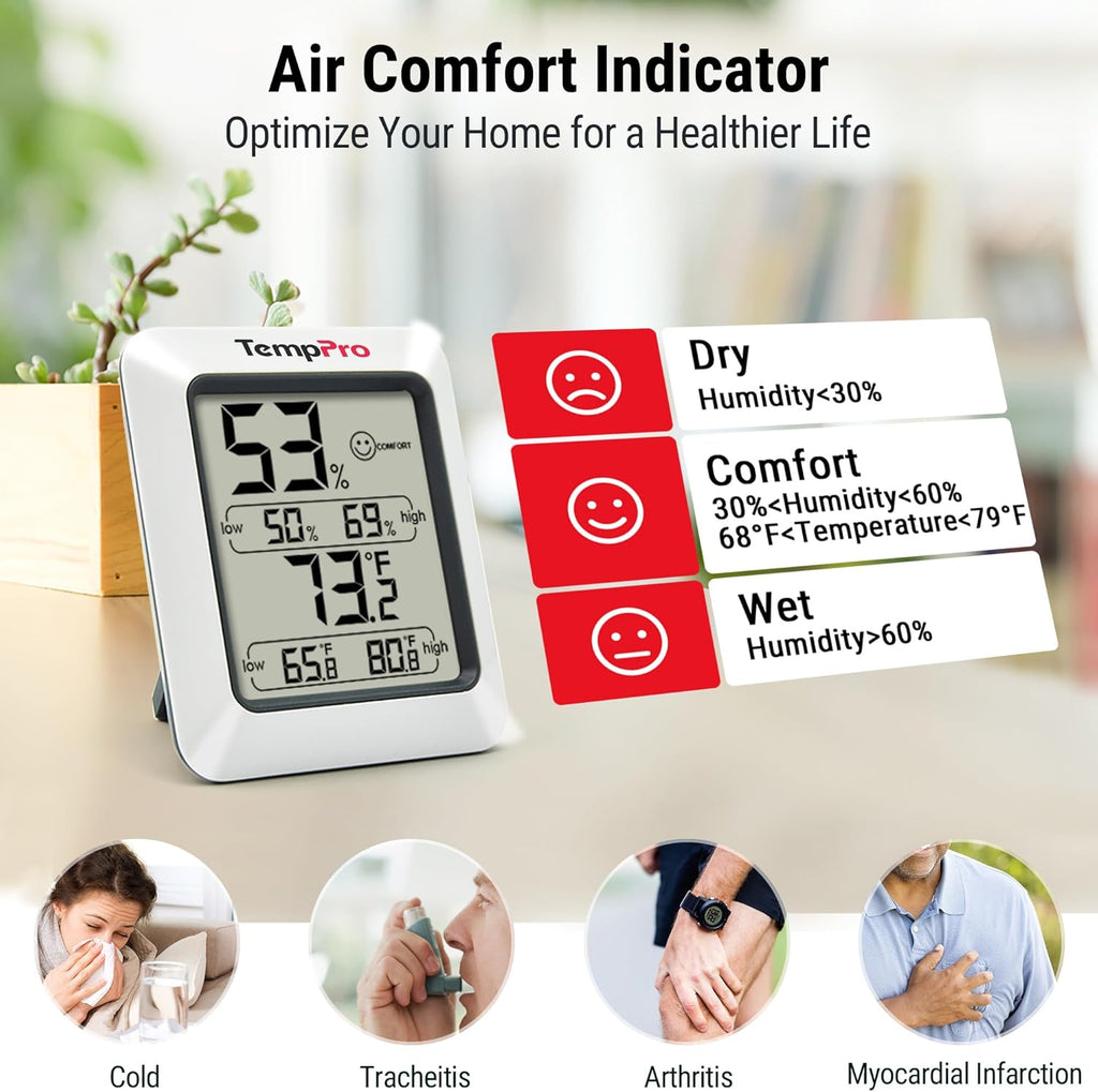 TempPro TP50 Digital Hygrometer - Accurate Indoor Thermometer & Humidity Gauge | 3-Piece Set