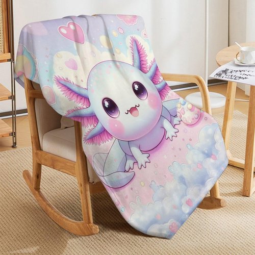 Axolotl Throw Blanket - Soft Flannel for Girls Boys Kids and Axolotl Lovers - Warm All Season Lap, Chair, Sofa Blanket - 50"x40"