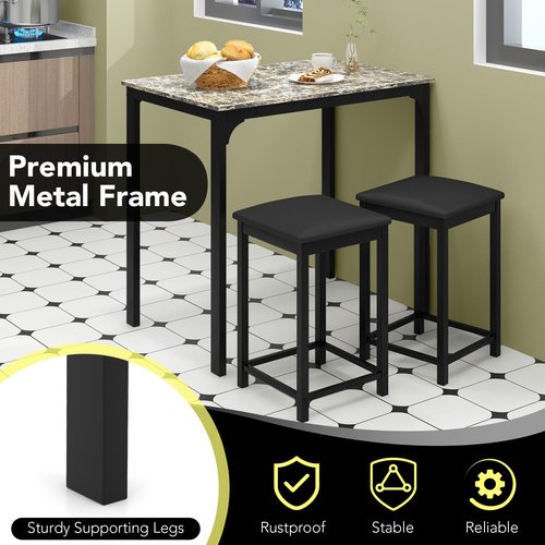 COSTWAY Small Dining Table for 2, Space Saving Dinette Set w/Counter Height Table & 2 Upholstered Bar Stools, Breakfast Nook Table Set, 3-Piece Kitchen Table Chairs Set for 2 for Dorm (Mixed Black)