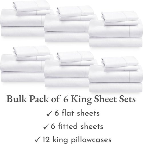California Design Den King Size Sheet Sets - 400 Thread Count 100% Cotton Sateen, Deep Pocket, 6 Flat & Fitted Sheets, 12 Pillowcases | White