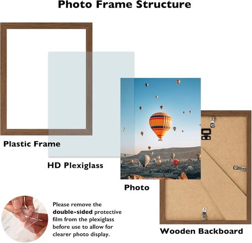 JCJMY 8.5x12 Picture Frame - Brown Wall Hanging & Tabletop Display | Shatter-Resistant Plexiglass