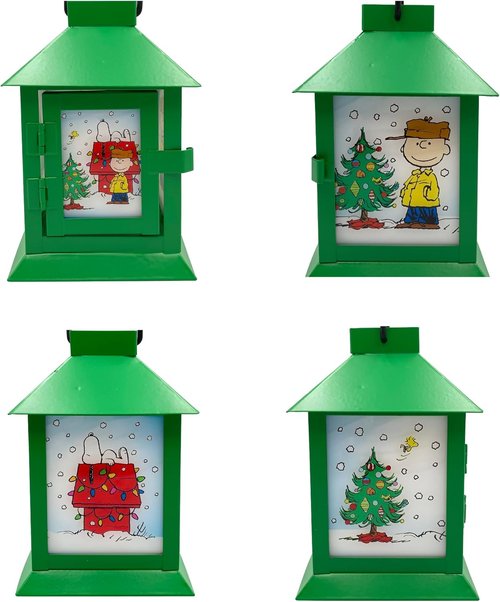 Mark Feldstein Peanuts Holiday Snoopy's Dog House Lantern - Green Metal LED, 6 Inch