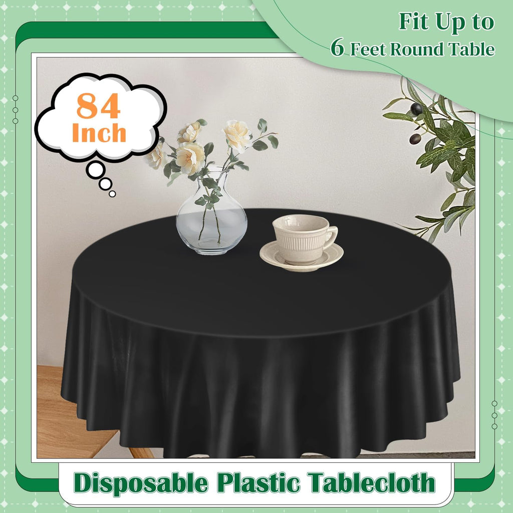 Skiennix 14-Pack Disposable Round Plastic Tablecloths - 84 Inch, Perfect for Parties & Events