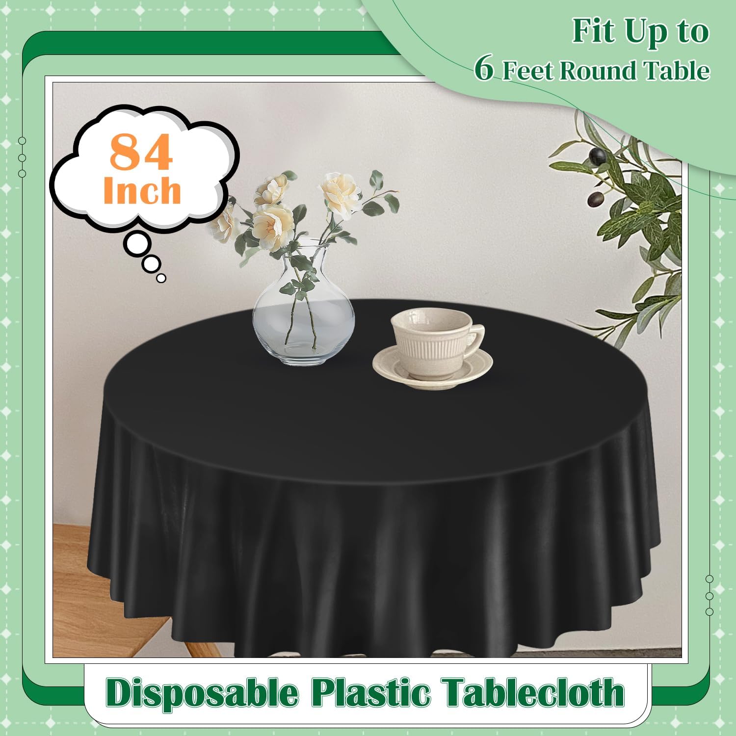 Skiennix 14-Pack Disposable Round Plastic Tablecloths - 84 Inch, Perfect for Parties & Events