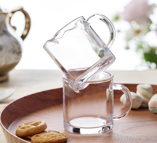 Ackers Clear Espresso Cups Set of 2,4 OZ Double Spouts Cups,Milk Cup with Handle, Espresso Accessories for Machine, Small