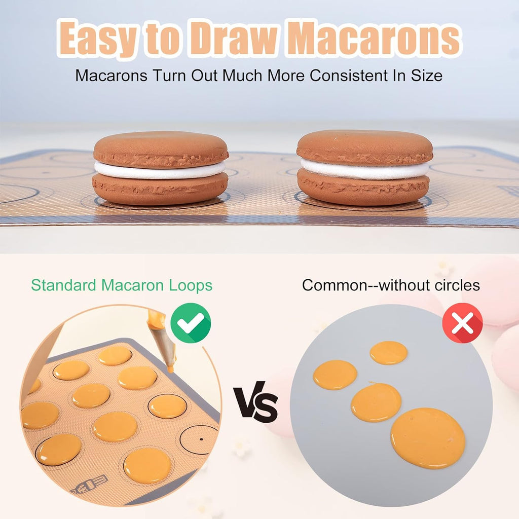 Silicone Baking Mat Macaron - Non-Stick Set of 3 | 2 Half Sheet Liners & 1 Quarter Sheet, Grey (16.5x11.6)