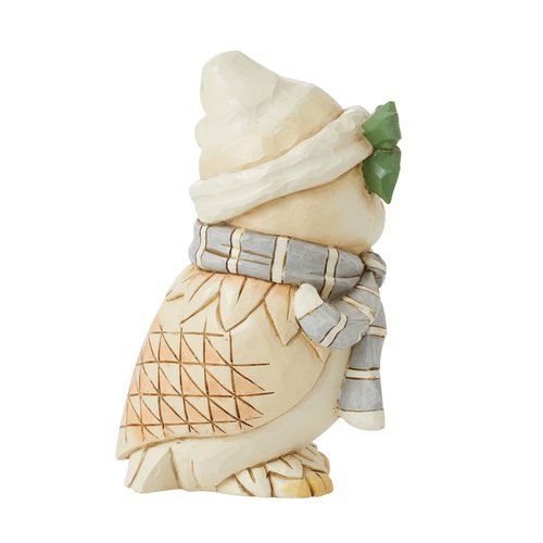 Enesco Jim Shore Heartwood Creek White Woodland Owl Wearing a Hat and Scarf Miniature Figurine- Stone Resin Hand Painted Crafted Collectible Mini Figurines Christmas Home Decor Statue, 4.72 Inch