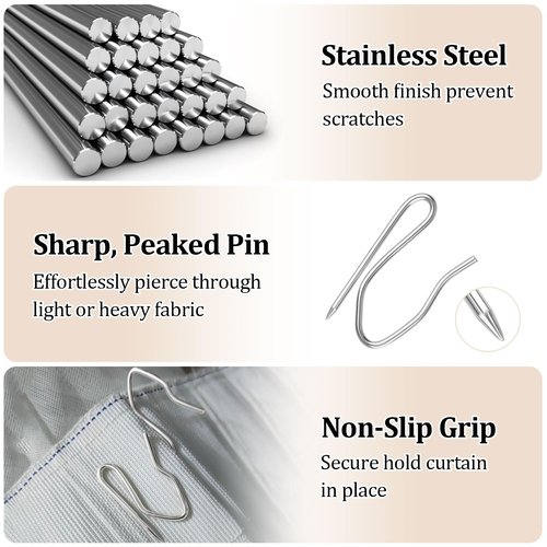 MOWPOG 140 PCS Metal Curtain Hooks for Drapes, 1.2 in Rustproof Drapery Pins for Pinch Pleat Curtain, S-Shaped Pin-On Hook for Window, Door, Shower, RV Curtains