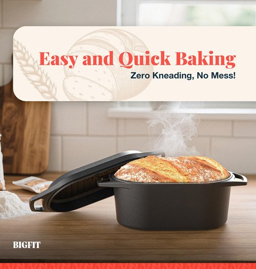 Dutch Oven for Bread Baking, 3.4QT Cast Iron Bread Pan Loaf Pans with Lid, Pre-Seasoned Oval Bread Oven, Bread Pan for Homemade Sourdough Bread Baking & Versatile Cooking, Black