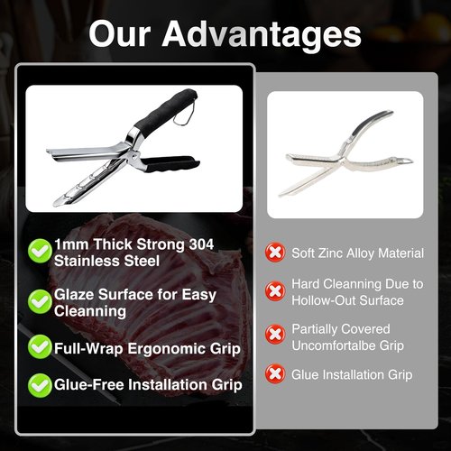 Lumitrail Rib Membrane Removal Tool with Glue-Free Full-wrap Anti-Slip Grip, Dishwasher Safe Stainless Steel Rib Prep Tool Membrane Remover for Barbecue Grilling Accessories