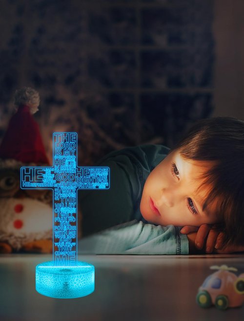 FULLOSUN Jesus Cross Gift, Jesus Cross Night Light, 3D Illumination Lights with Remote 16 RGB Colors Change Kids Men Women Room Lighting Creative Decoration