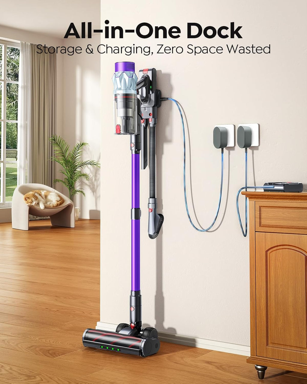 Skiennix Cordless Vacuum Cleaner - 70 Min Runtime, 650W Power, Self-Standing Design | Auto Mode & Wall Mount Charging for Home & Car