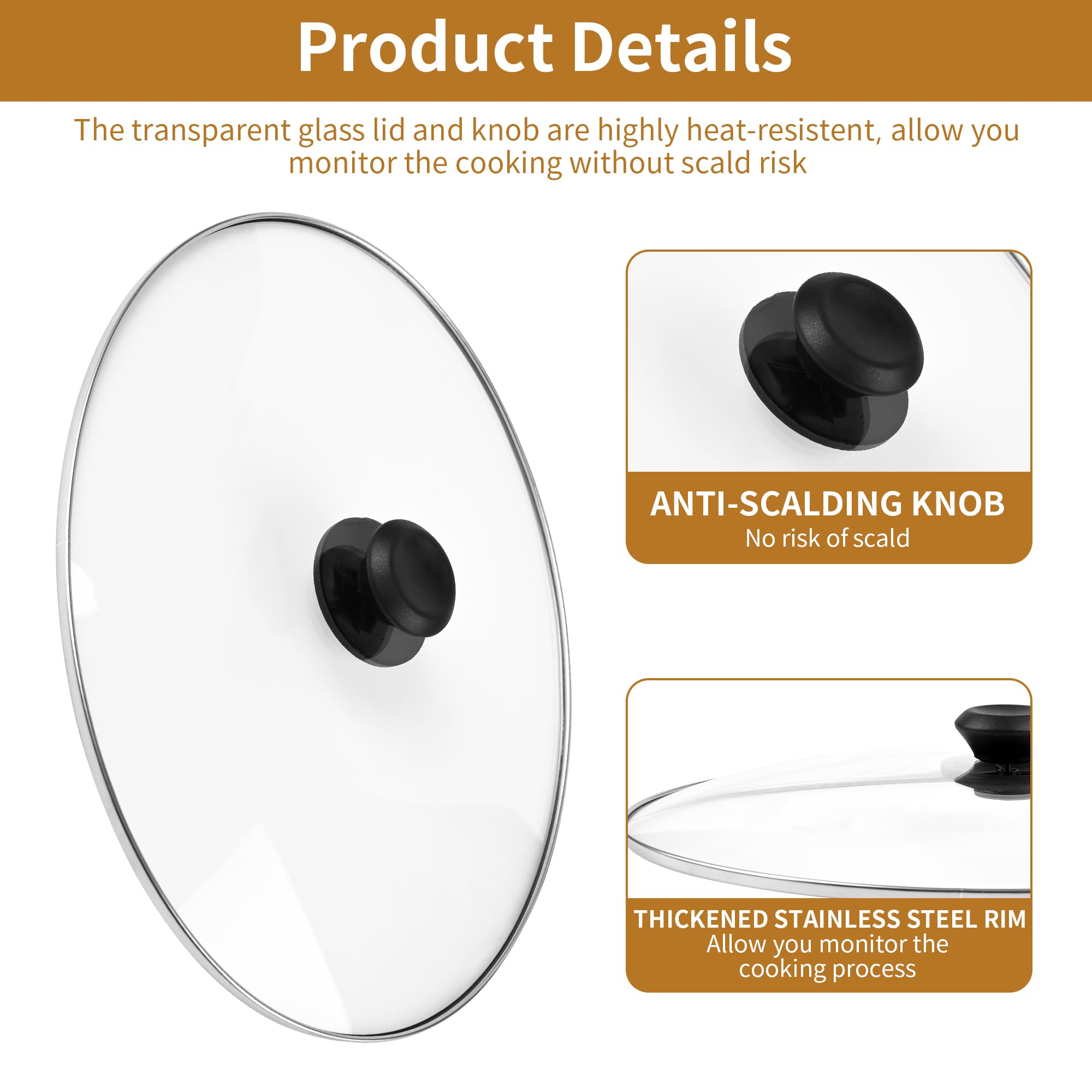 Oval Glass Lid 7 Quart Replacement, Fits For Crock Pot 7qt Slow Cooker SCV700SS and for Hamilton Beach Slow Cooker SCV700, 33474G, SCV700-KC, SCV700SS, Replacement Oval 7 Quart Lids