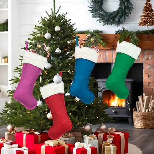 aokansha 4Pack Christmas Stockings 20 Inch Large Family Christmas Stocking Decor Christmas Tree Fireplace Traditional Xmas Stocking with Super Soft Plush Cuff Décor Merry Ornaments