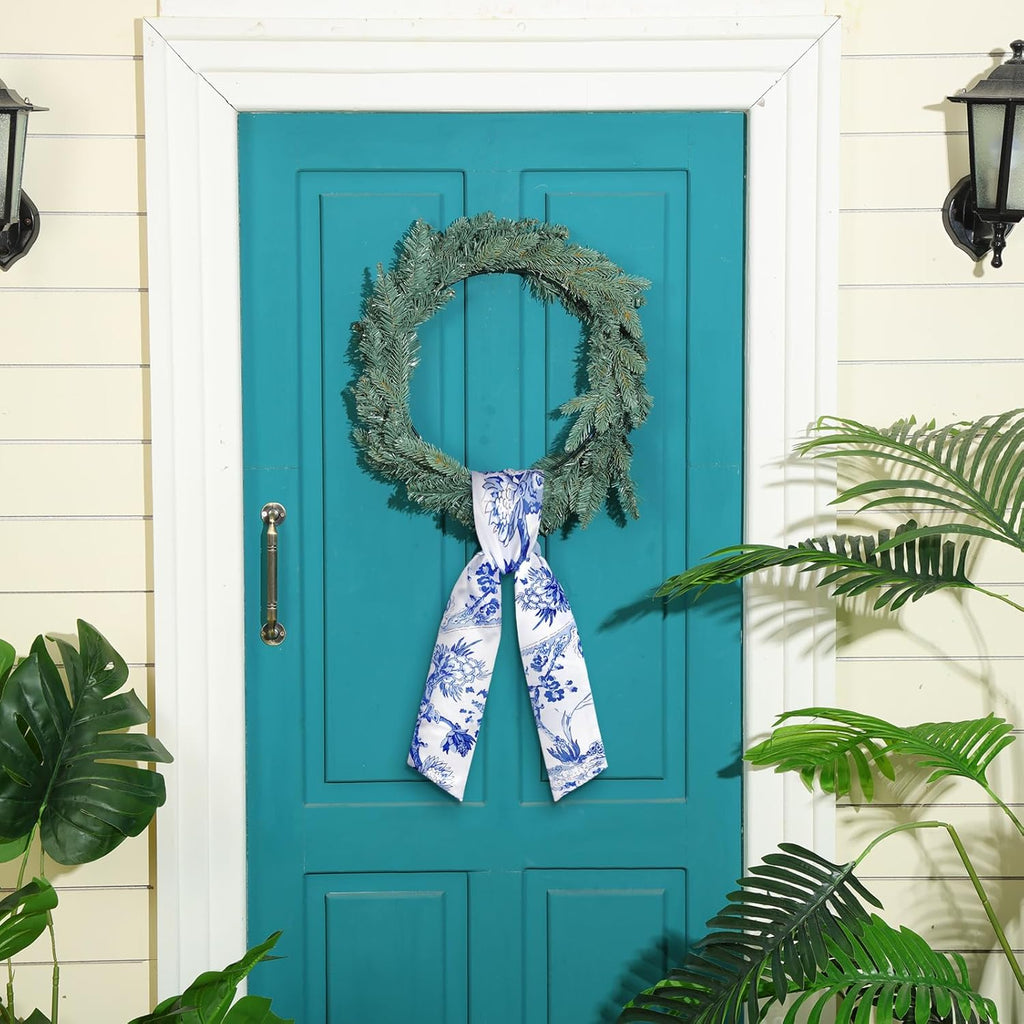 XunYee Wreath Sash Set - 6 Pcs Embroidered Monogram Decor for Indoor/Outdoor Use | Chinoiserie Design