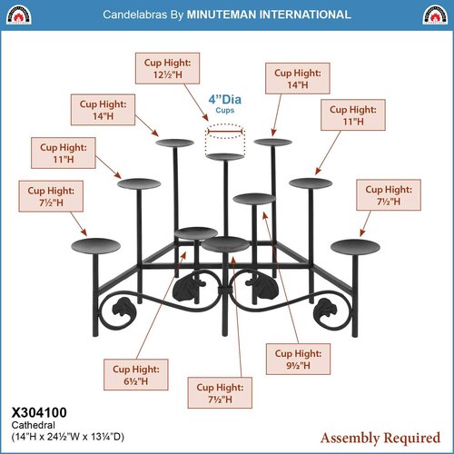 Minuteman International Wrought Iron Cathedral Fireplace Candelabra - Elegant Hearth Decor