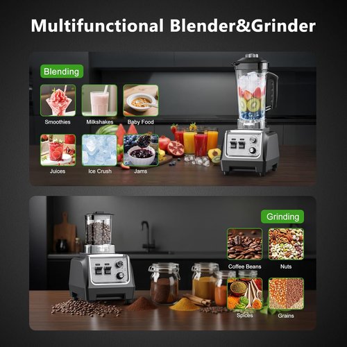 1800W High-Speed Blender by [Brand Name] - 70 oz Smoothie Maker with 20 oz Grinding Cup for Ice Crushing & Milkshakes
