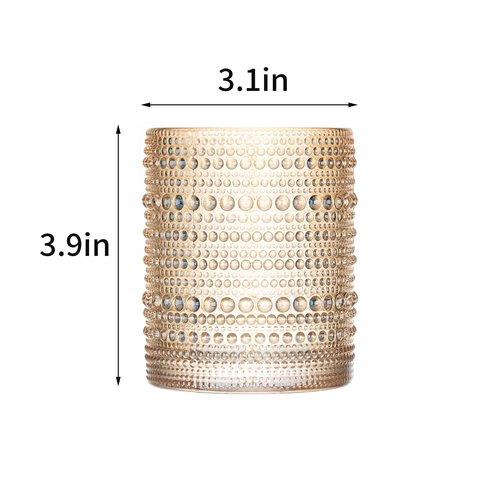 24 Pcs Golden Hobnail Beaded Drinking Glasses, 12 oz Vintage Glassware Set Romantic Water Glasses Tumbler, Water Cups, Clear Embossed Glassware Set for Beer, Juice, Cocktail, Soda, Beverages Amber