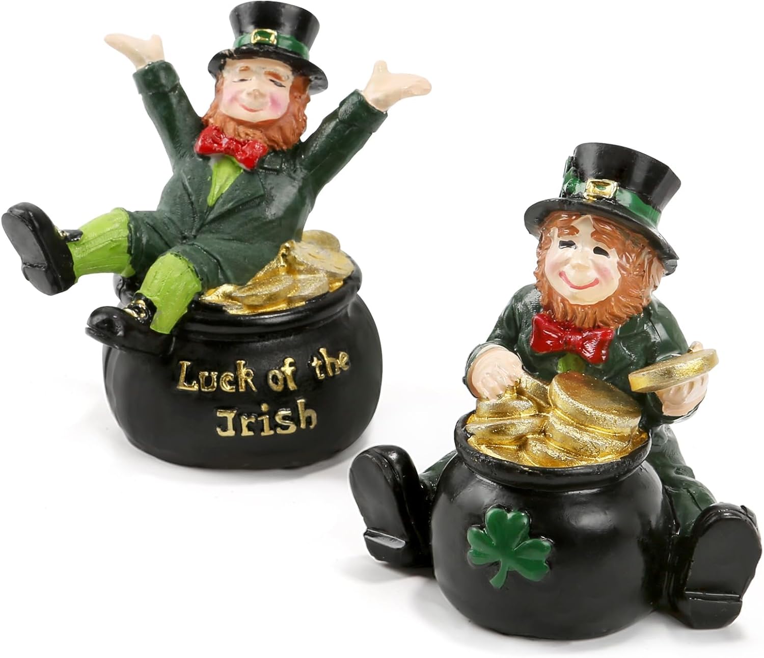Regine Switzerland St. Patrick's Day Decorations - Set of 2 Leprechaun Figurines with Pot of Gold | Lucky Irish Home Decor